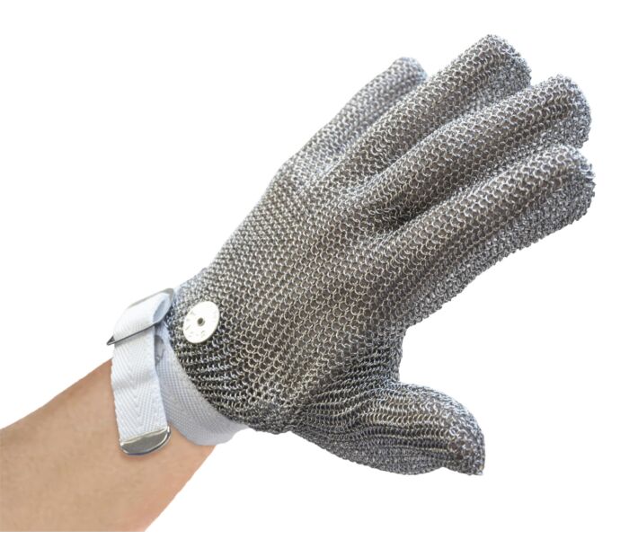 Omcan 5 Finger Mesh Glove, Reversible - S, White Strap - CA