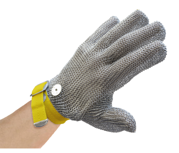 Omcan 5 Finger Mesh Glove, Reversible - XXS, Yellow Strap - CA
