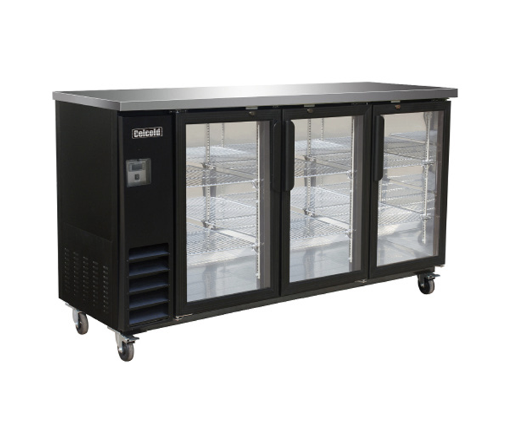 Celcold-CBB72G 73" Three Glass Door Back Bar - 17.26 Cu.Ft - USA