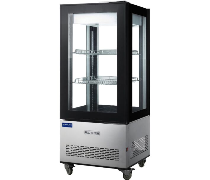 Zanduco 26" Refrigerated Display Case with 4-Sided Glass 59" Tall and 270L Capacity - 110V, 361W - CA