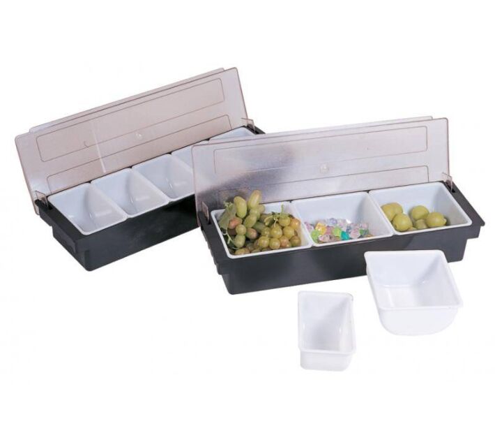 Omcan Black Plastic 3-Compartment Condiment Holder with Clear Cover - CA