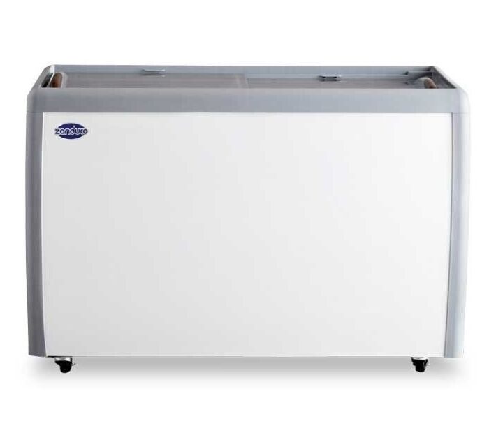 Zanduco 60" 2-Door Ice Cream Display Chest Freezer with Flat Glass Top and 470 L Capacity - 110V - CA
