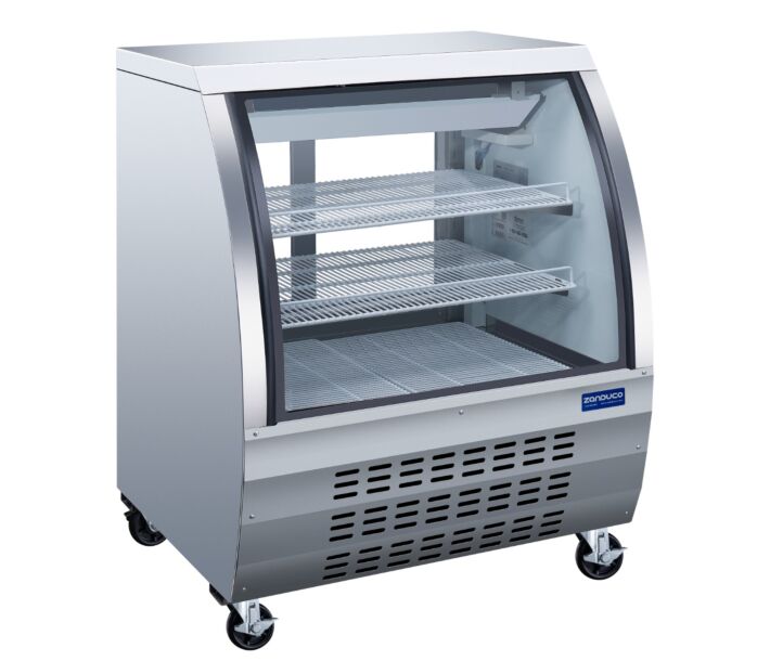 Zanduco 36" Stainless Steel 2-Shelf Floor Refrigerated Display Case with 328L Capacity - 115V - USA