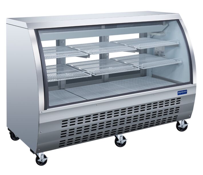 Zanduco 64" Stainless Steel 2-Shelf Floor Refrigerated Display Case with 620L Capacity - 115V - CA