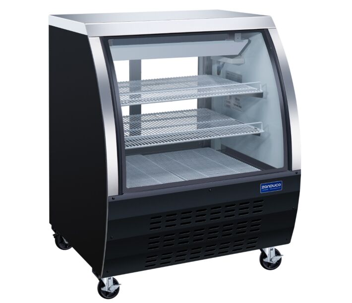 Zanduco 36" 2-Shelves Black Coated Steel Floor Refrigerated Display Case with 328L Capacity - 115V - CA