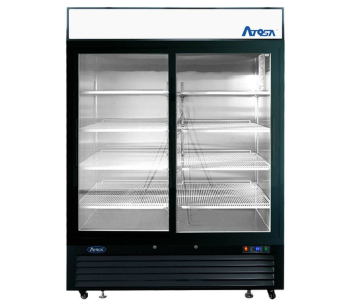 Atosa MCF8727GR 54" Bottom Mount Two Glass Door Reach In Merchandiser Refrigerator - Sliding Door - CA