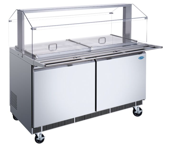 Zanduco 60" Stainless Steel Refrigerated Salad Bar / Cold Food Table with Sneeze Guard, Tray Slide and Pan Covers - 110V, 540W - USA
