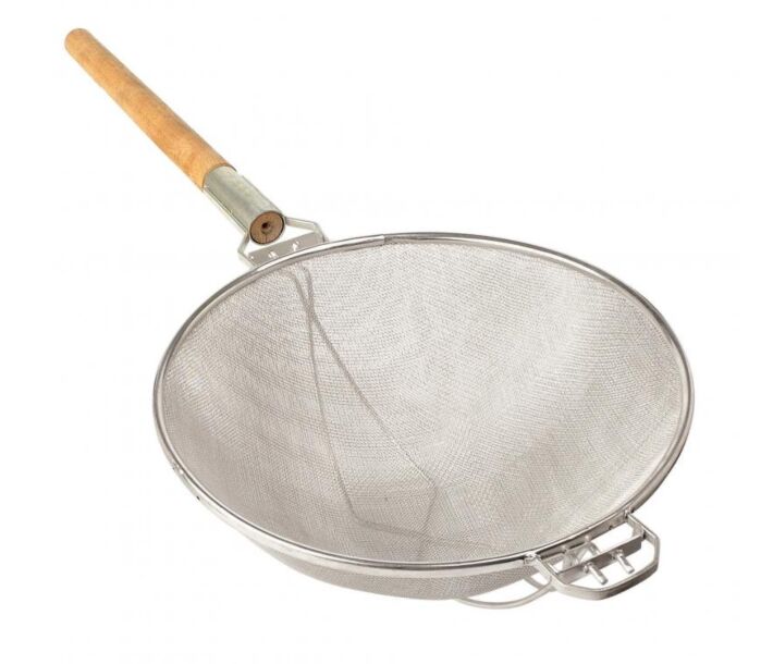 Omcan 14" Stainless Steel Mesh Strainer with Reinforced Double Mesh - Round Handle - USA