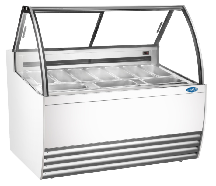 Zanduco 55" White Gelato Display Showcase with 10 Pans and Flat Sneeze Guard - 110-120 V, 1500 W - USA