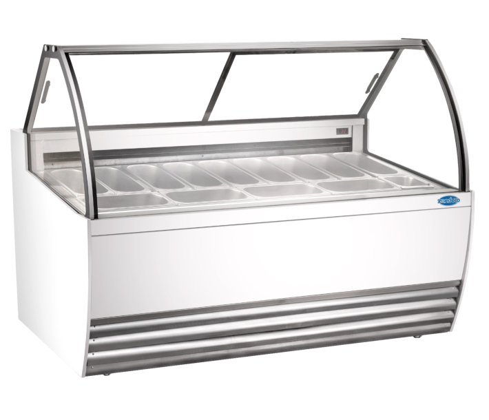 Zanduco 69.5"  White Gelato Display Showcase with 13 Pans and Flat Sneeze Guard - 110-120 V, 1500 W - USA