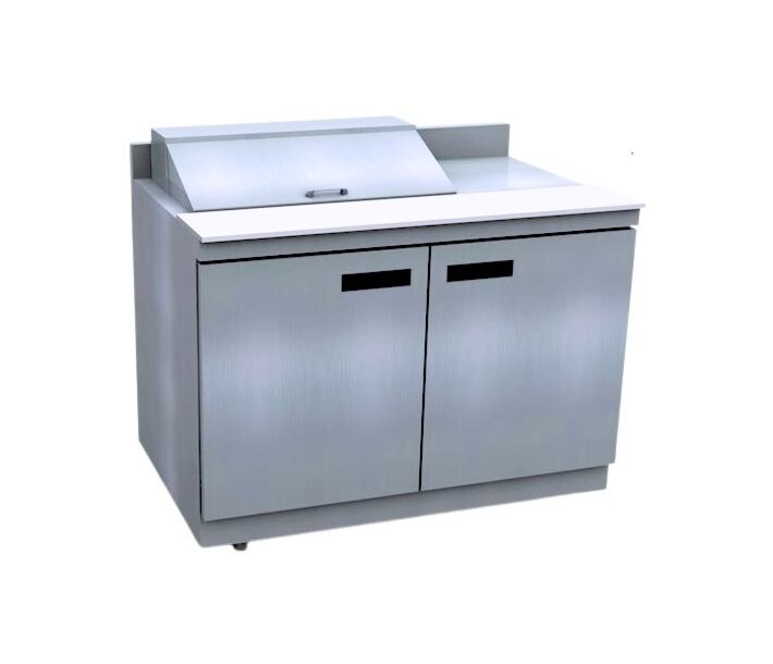 Delfield ST4448NP-12M 48" Mega Top Salad Prep Table with 4" BackSplash (12) 1/6 size pan capacity 16 cu. Ft. - 115V/60/1 - USA