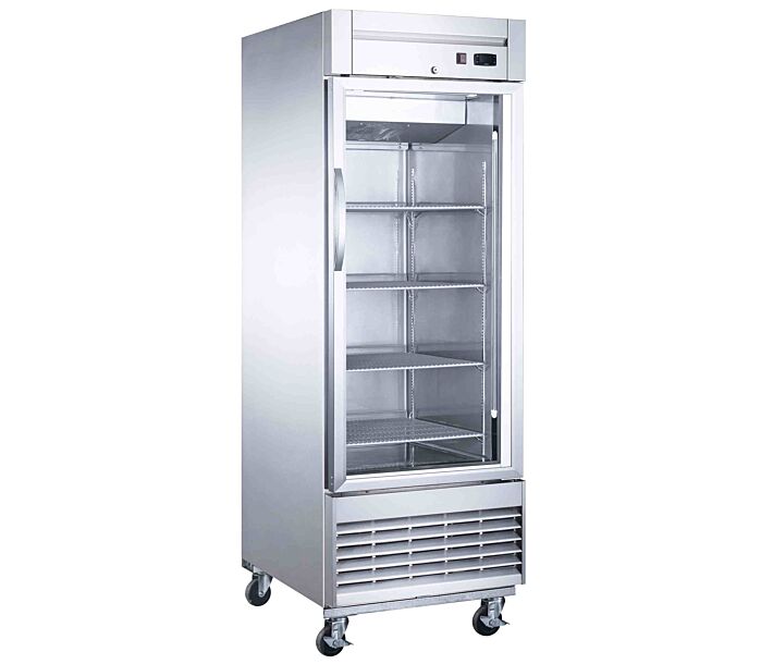 Dukers D28F-GS1 28" Stainless Steel Commercial Single Door Glass Door Reach-In Freezer - 17.79 cu ft - USA