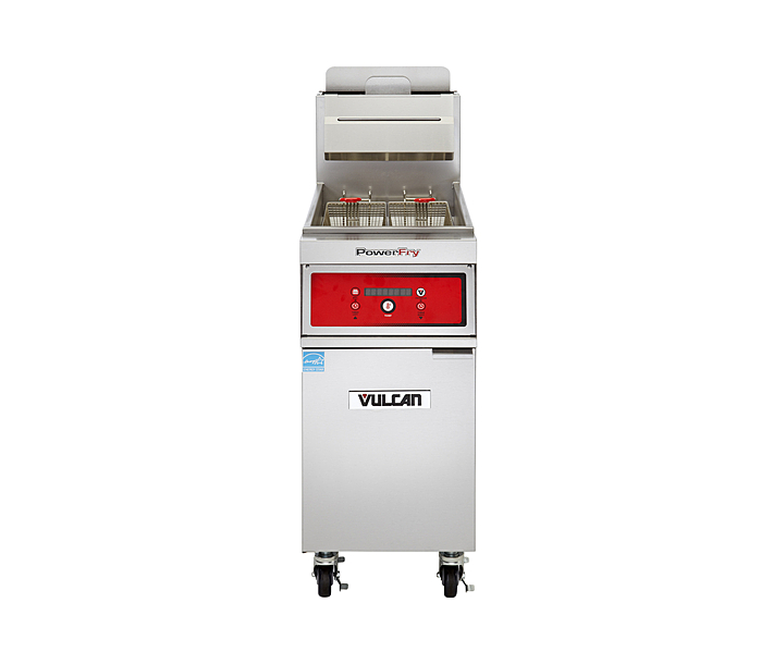 Vulcan PowerFry3 1TR65CF 21" Floor Gas Fryer with 65-70 lb. Capacity, KleenScreen Filtration, and Stainless Steel Cabinet - CA