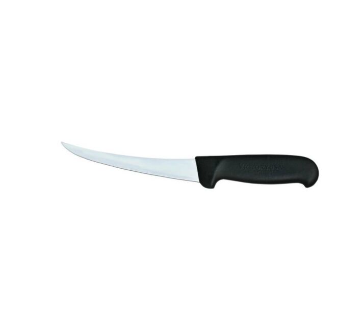 Omcan 6" Curved Boning Knife, Narrow With Flex Blade, Black - USA