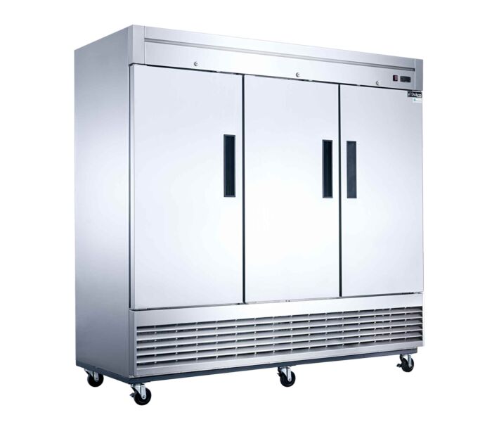 Dukers D83F 83" Stainless Steel Commercial Three Door Reach-In Freezer - 64.80 cu ft - USA