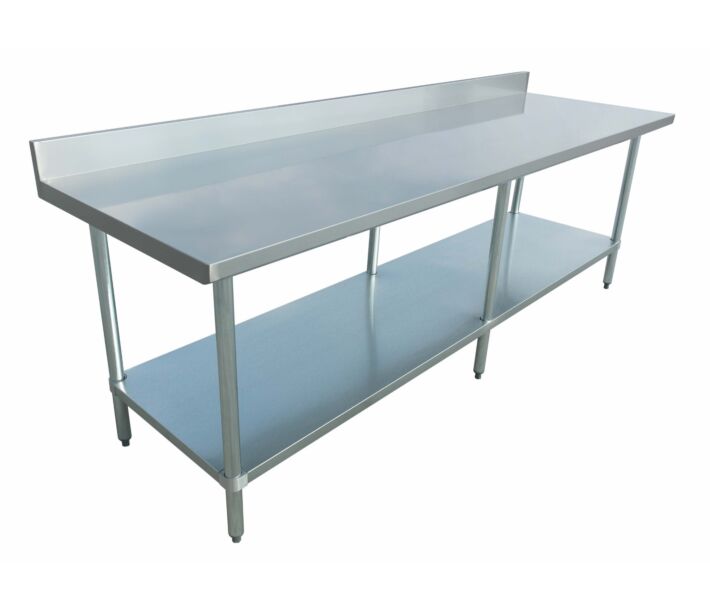 Zanduco 24" x 96" Heavy Duty All Stainless Steel Worktable with Backsplash and Undershelf - USA