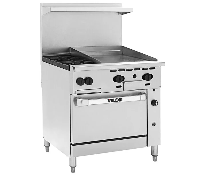 Vulcan 36S-2B24GTP Endurance Series 36" Range with 2 Burners 24" Thermostatic Griddle - Liquid Propane - CA