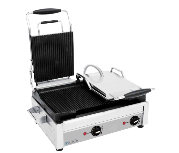 Eurodib SFE02365 Large Commercial Double Panini Grill All Ribbed 3200W - 240V - CA