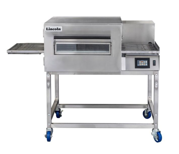 Lincoln 1180-1V Single Impinger II 1100 Series Express Ventless Conveyor Oven Package include One Oven, Six Fastbake Fingers, Take-off Shelf and High Stand with Casters  - CA