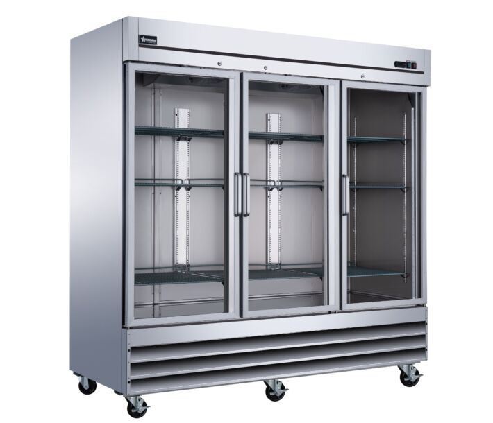 Omcan 81" Stainless Steel 3-Glass Door Reach-In Refrigerator with 2024 L Capacity - 115 V, 3/4 HP - CA