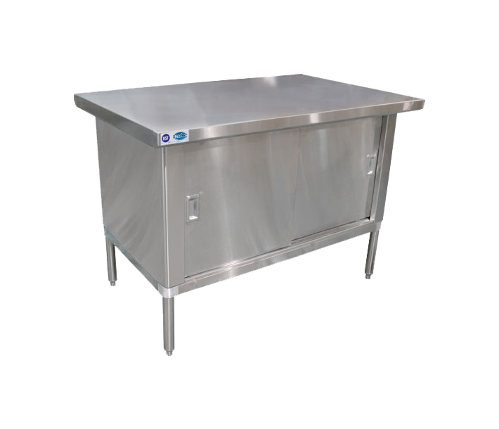 Zanduco 30" x 48" Stainless Steel Enclosed Worktable with Cabinet, Sliding Doors - Knockdown - USA