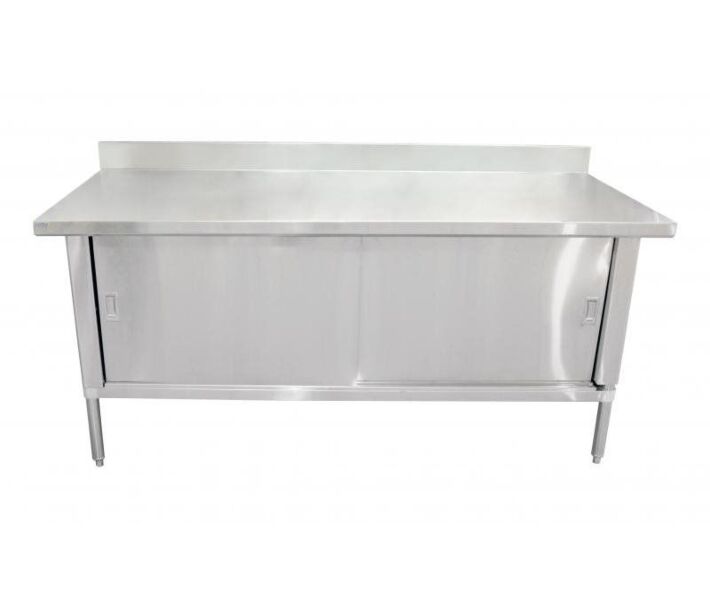 Zanduco 30" x 60" Stainless Steel Enclosed Worktable with Cabinet, Sliding Doors and Backsplash - Knockdown - CA