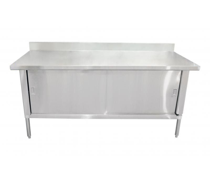 Zanduco 30" x 48" Stainless Steel Enclosed Worktable with Cabinet, Sliding Doors and Backsplash- Knockdown - USA