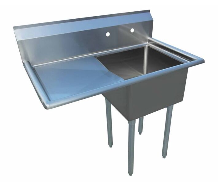 Zanduco 38" 18-Gauge One Compartment Stainless Steel Sink with 1.8" Corner Drain and Left Drain Board - 18" X 18" X 11" Bowl - CA