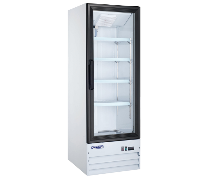Aurora 22" White Single Glass Door Reach-In Merchandiser Refrigerator with 240L Capacity - 120V, 186W - USA