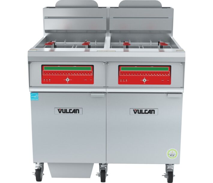 Vulcan QuickFry 2VHG70CF 39" Floor Gas Fryer with 70 lb. Capacity, 2 Battery, and KleenScreen Filtration - 220,000 BTU, Energy Star Certified - USA