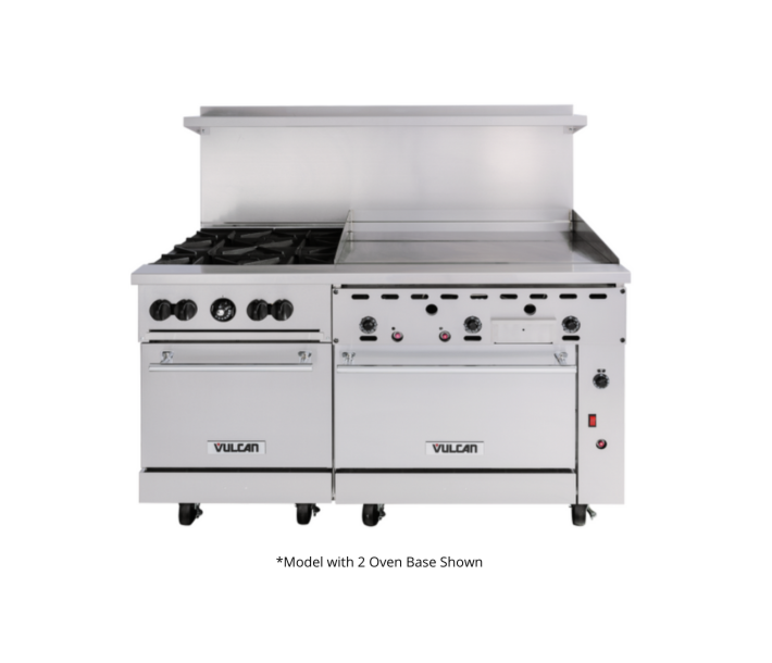 Vulcan 60RS-36GT4BN Endurance Series 60" 4 Burner Range with 36" Right Griddle, 36" Thermostatic Control, Standard Oven, Refrigerated Base, and 180,000 BTU - Natural Gas - CA