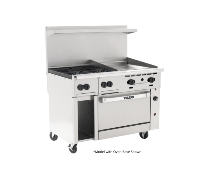 Vulcan 48R-24GT4BN Endurance Series 48" 4 Burner Range with 24" Right Griddle, 36" Thermostatic Control, Refrigerated Base, 12" Storage Base, and 120,000 BTU - Natural Gas - USA