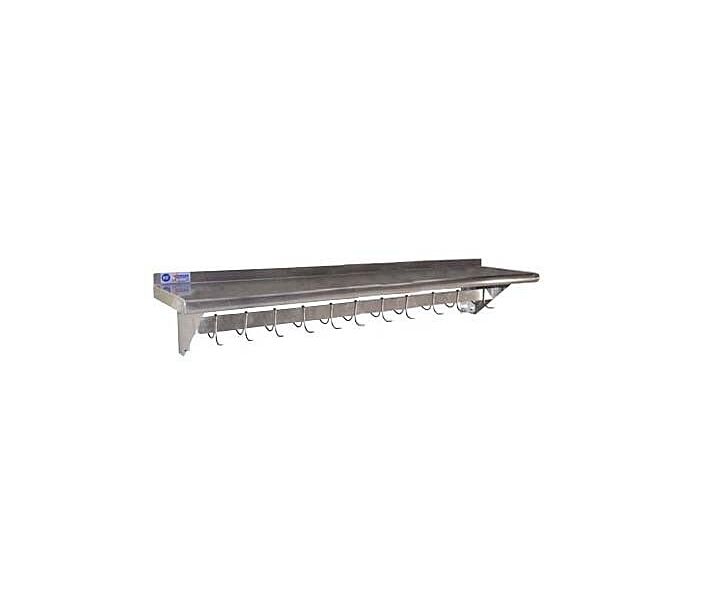 Omcan 12" x 60" Stainless Steel Pot Rack with Shelf with 11 Pc Hooks - CA