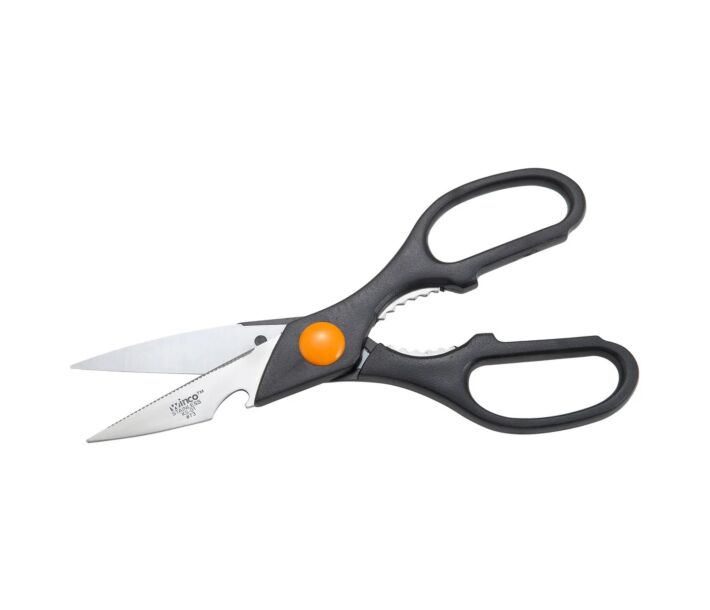 Winco KS-01 11" Stainless Steel Kitchen Shears with Black Plastic Handles  - USA