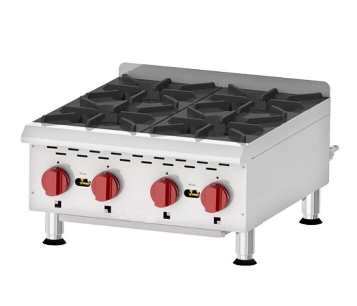 Zanduco Countertop Stainless Steel Gas Hot Plate with 4 Burners Natural Gas with Propane Conversion Kit - 88,000 BTU - CA