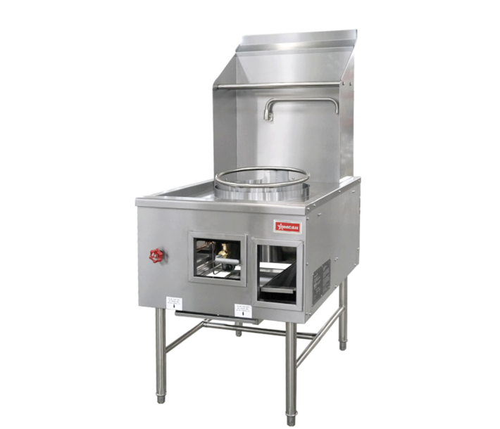 Omcan Single Chamber Natural Gas Wok Range with 16" Ring, Backsplash, and Faucet - 125,000 BTU - CA