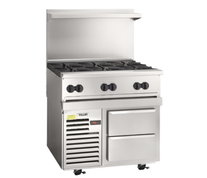 Vulcan 36R-6B Endurance Series 36" 6 Burner Range with Refrigerated Base and 180,000 BTU - Natural Gas/Liquid Propane - USA