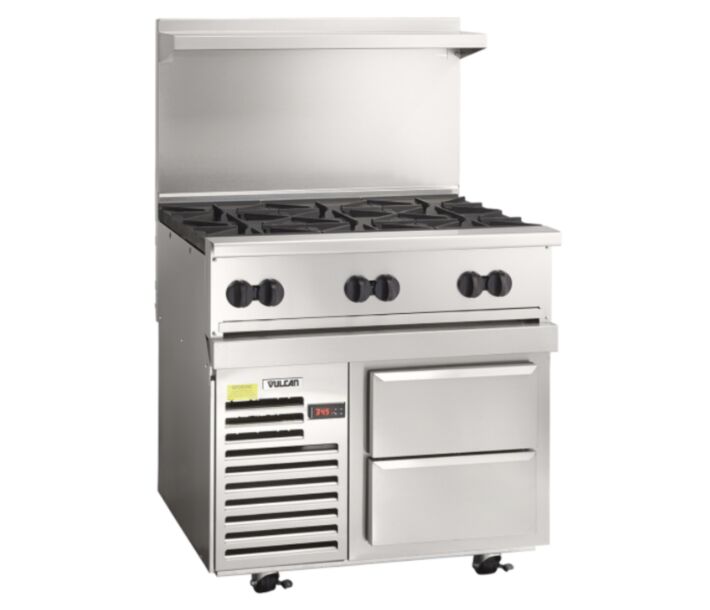Vulcan 36R-6BN Endurance Series 36" 6 Burner Range with Refrigerated Base and 180,000 BTU - Natural Gas - USA