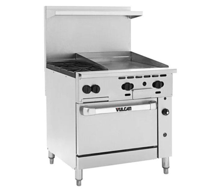 Vulcan 36S-2B24G Endurance Series 36" 2 Burner Range with 24" Right Griddle, 24" Manual Control, Standard Oven, and 135,000 BTU - Natural Gas/Liquid Propane - CA