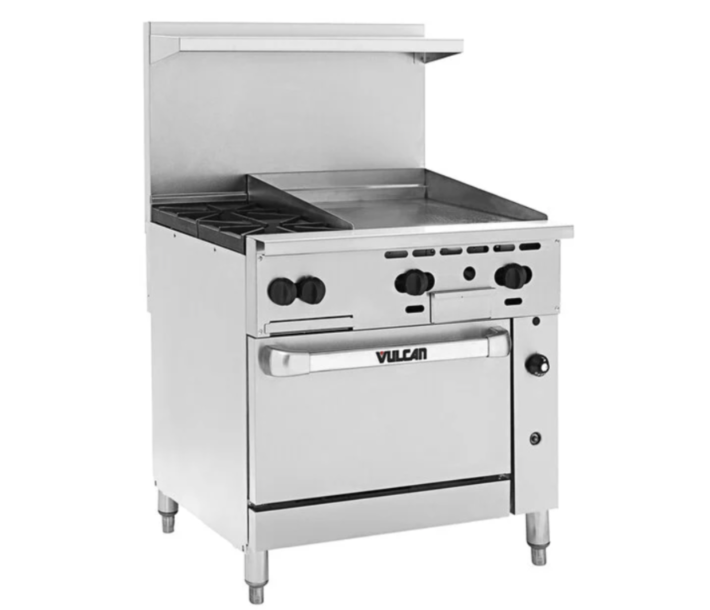 Vulcan 36C-2B24GN Endurance Series 36" 2 Burner Range with 24" Right Griddle, 24" Manual Control, Convection Oven, and 135,000 BTU - Natural Gas - CA