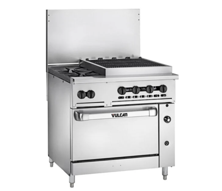Vulcan 36C-2B24CBN Endurance Series 36" 2 Burner Range with 24" Right Charbroiler, Convection Oven, and 159,000 BTU - Natural Gas - CA