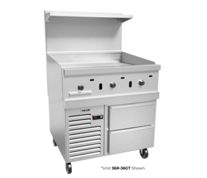 Vulcan 36R-36GN Endurance Series 36" Griddle with Refrigerated Base, 36" Manual Control, and 60,000 BTU - Natural Gas - CA