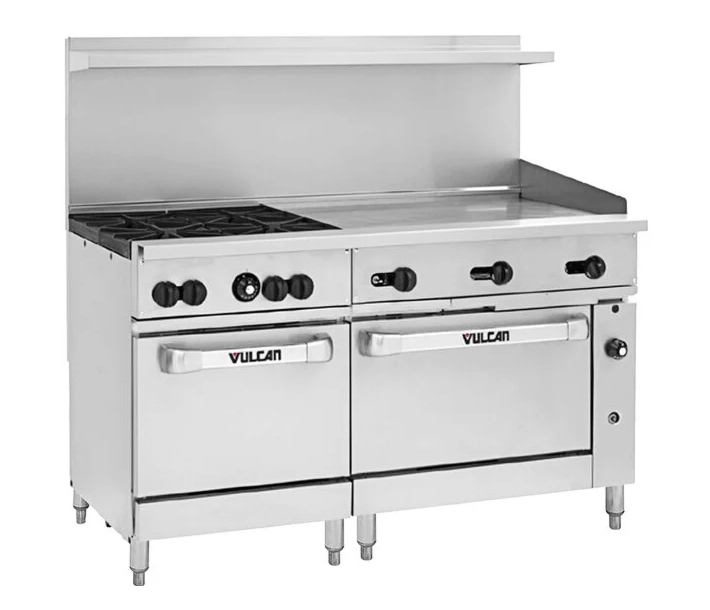 Vulcan 60SS-4B36GP Endurance Series 60" 4 Burner Range with 36" Right Griddle, 36" Manual Control, 2 Standard Oven, and 238,000 BTU - Liquid Propane - CA