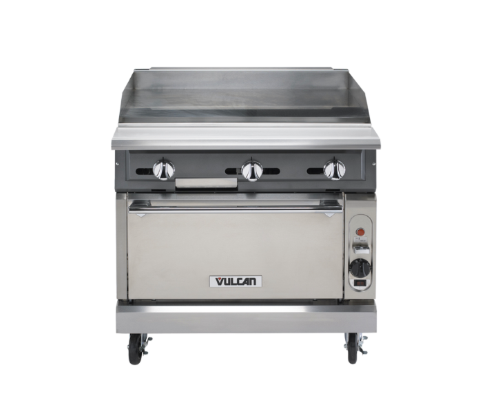 Vulcan VGMT36C V Series 36" Thermostatic Gas Range, Griddle Top with Convection Oven and 122,000 BTU - Natural Gas/Liquid Propane - USA