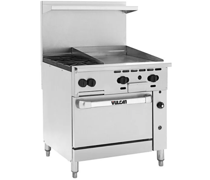 Vulcan 36C-2B24GP Endurance Series 36" 2 Burner Range with 24" Right Griddle, 24" Manual Control, Convection Oven, and 135,000 BTU - Liquid Propane - USA