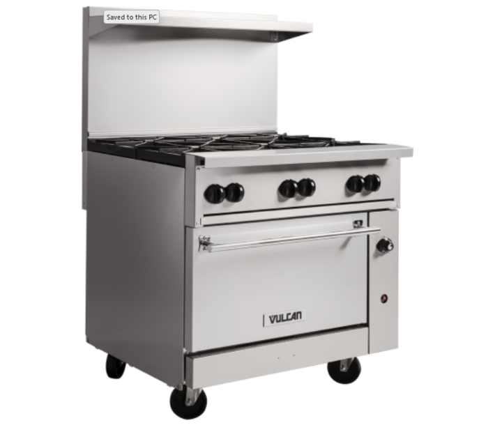 Vulcan 36R-6BP Endurance Series 36" 6 Burner Range with Refrigerated Base and 180,000 BTU - Liquid Propane - CA
