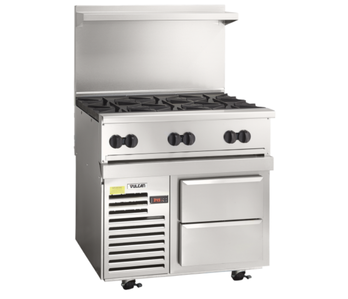 Vulcan 36R-6B Endurance Series 36" 6 Burner Range with Refrigerated Base and 180,000 BTU - Natural Gas/Liquid Propane - USA