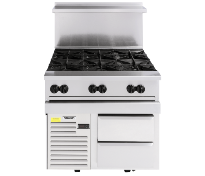 Vulcan 36R-6BN Endurance Series 36" 6 Burner Range with Refrigerated Base and 180,000 BTU - Natural Gas - CA
