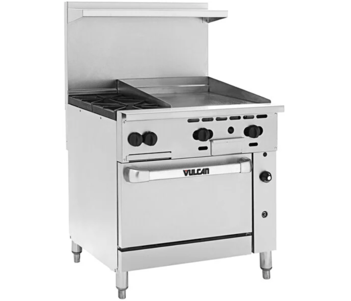 Vulcan 36S-2B24G Endurance Series 36" 2 Burner Range with 24" Right Griddle, 24" Manual Control, Standard Oven, and 135,000 BTU - Natural Gas/Liquid Propane - CA