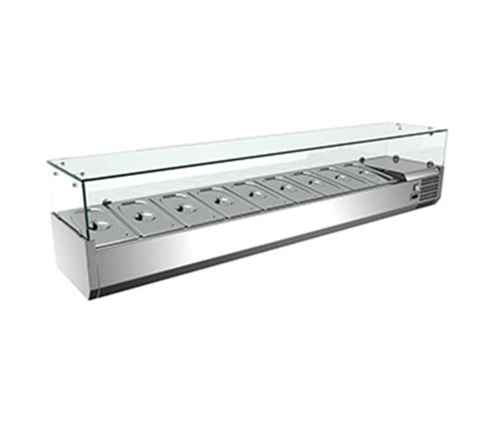 Omcan 79" Refrigerated Topping Rail with Sneeze Guard and 9 Pan Capacity - USA